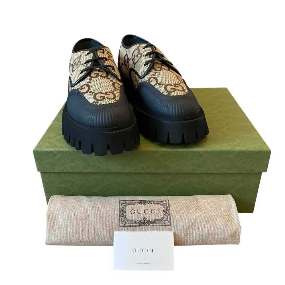 Gucci Maxi GG Supreme Shoes Camel Ebony Canvas Chunky Men's 12| US 12.5 NEW - Picture 12 of 16